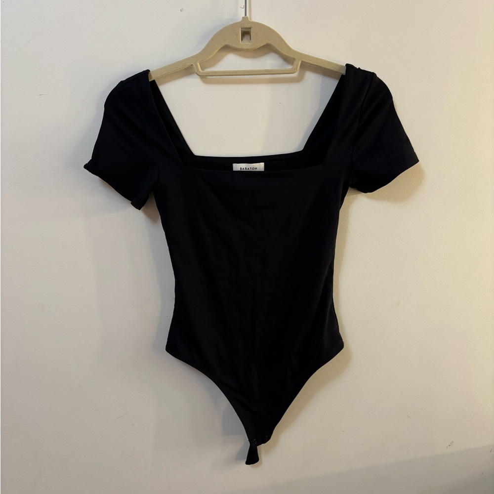 Babaton Aritzia Black Square Neck Short Sleeve Bodysuit Size S